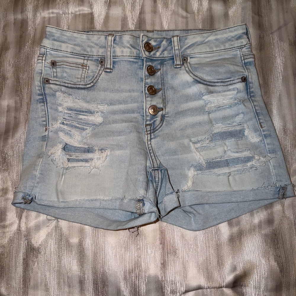 American Eagle Outfitters Light Blue Distressed Jean Shorts